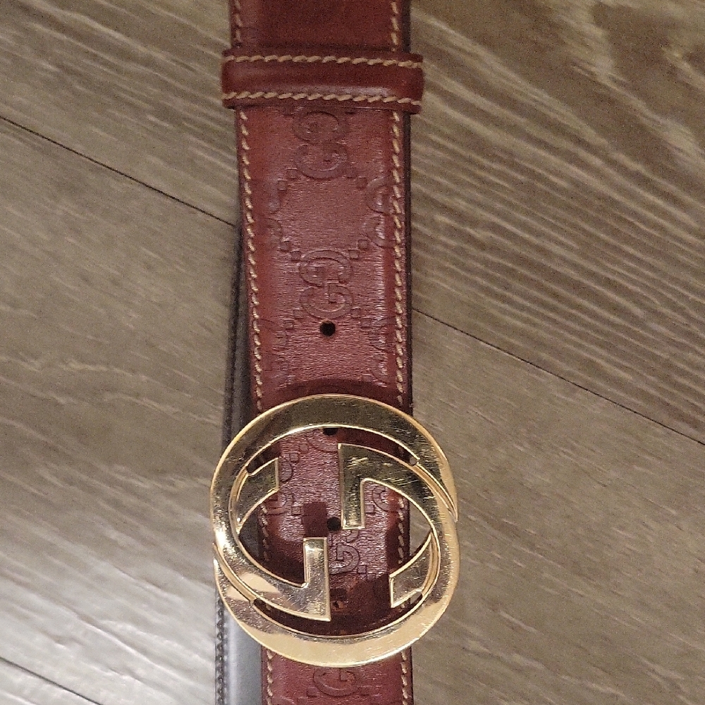 Gucci Brown Leather Belt with Gold Buckle